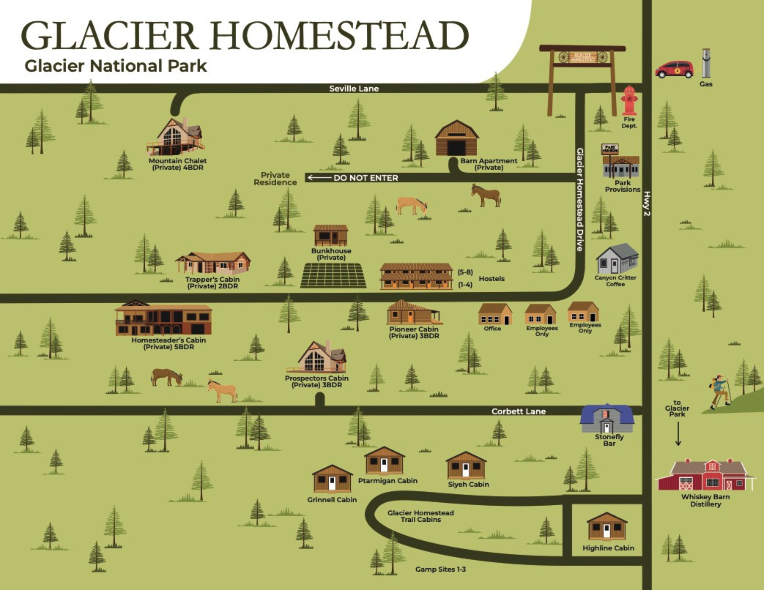 map of glacier homestead property including cabina near glacier national park